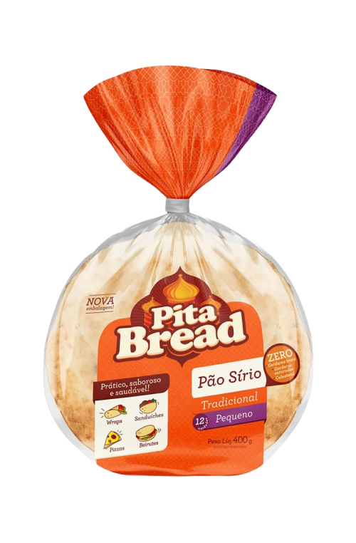 Pão Sírio Pequeno Pita Bread 12 Unidades 400g