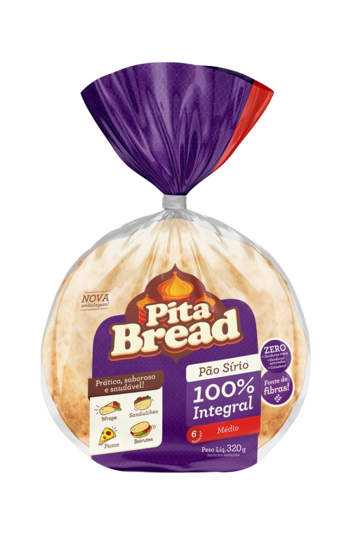 Pão Sírio Integral Pita Bread 6 Unidades 320g