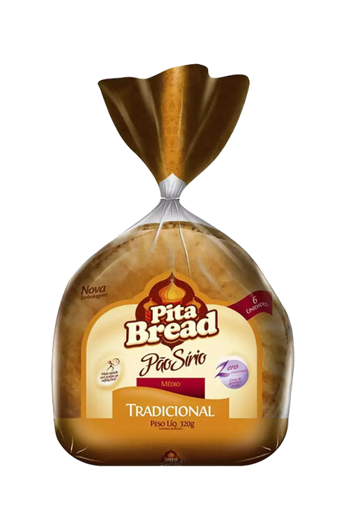 Pão Sírio Médio Pita Bread 6 Unidades 320g