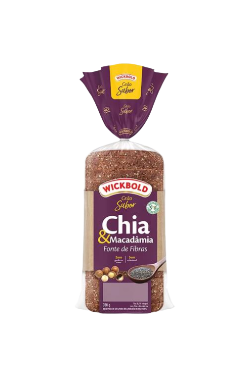 Pão Grão Sabor Chia e Macadâmia Quadrado Wickbold 350g